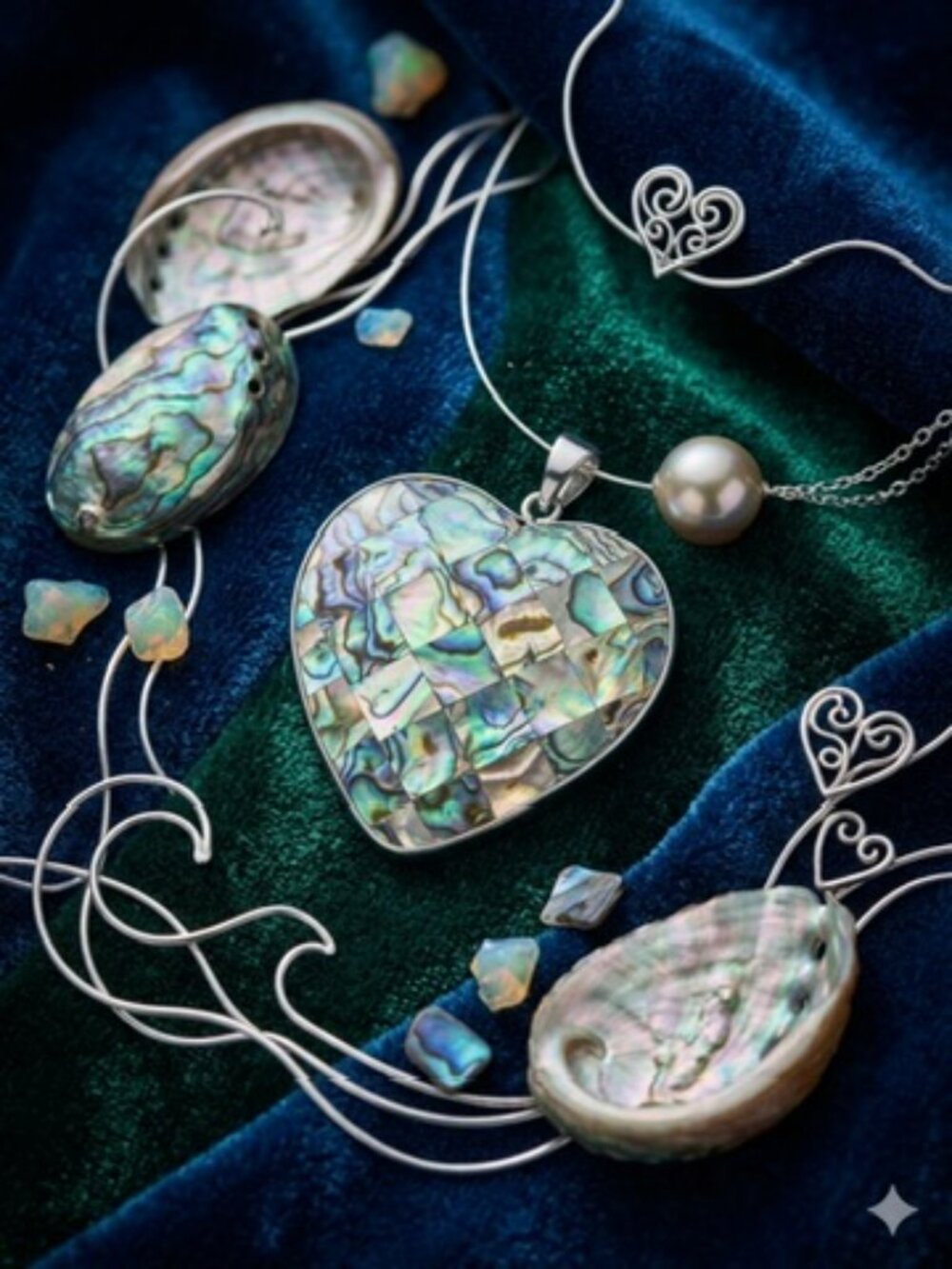 Natural Shell Heart Pendants - Iridescent Abalone & Mother of Pearl Duo